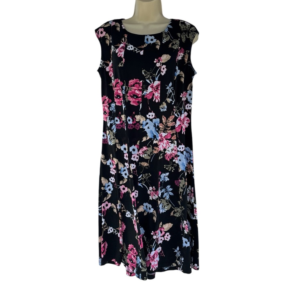 Allison Daley Women's Black Floral Sleeveless Casual Midi Dress Size 10 Pullover